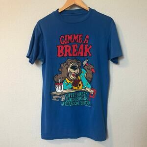 Vintage 80s 90s t-shirt blue single stitch kitschy bear Gimme A Break M-L